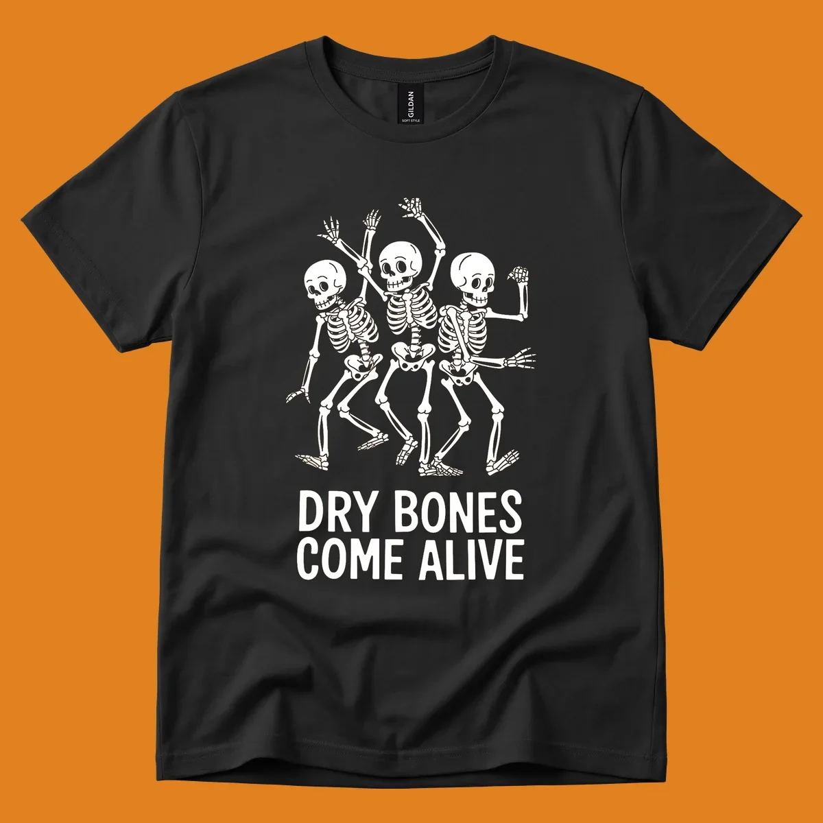 Dry bones dancing skeletons graphic with text "DRY BONES COME ALIVE".