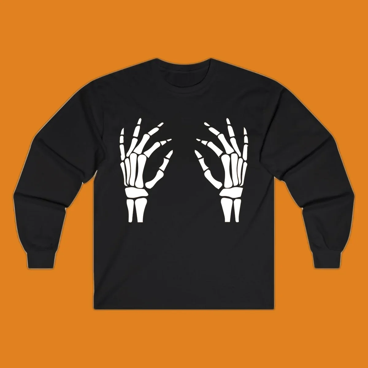 A pair of white skeletal hands reaching inwards on a dark background, illustrating the pair-skeletal-hands concept.