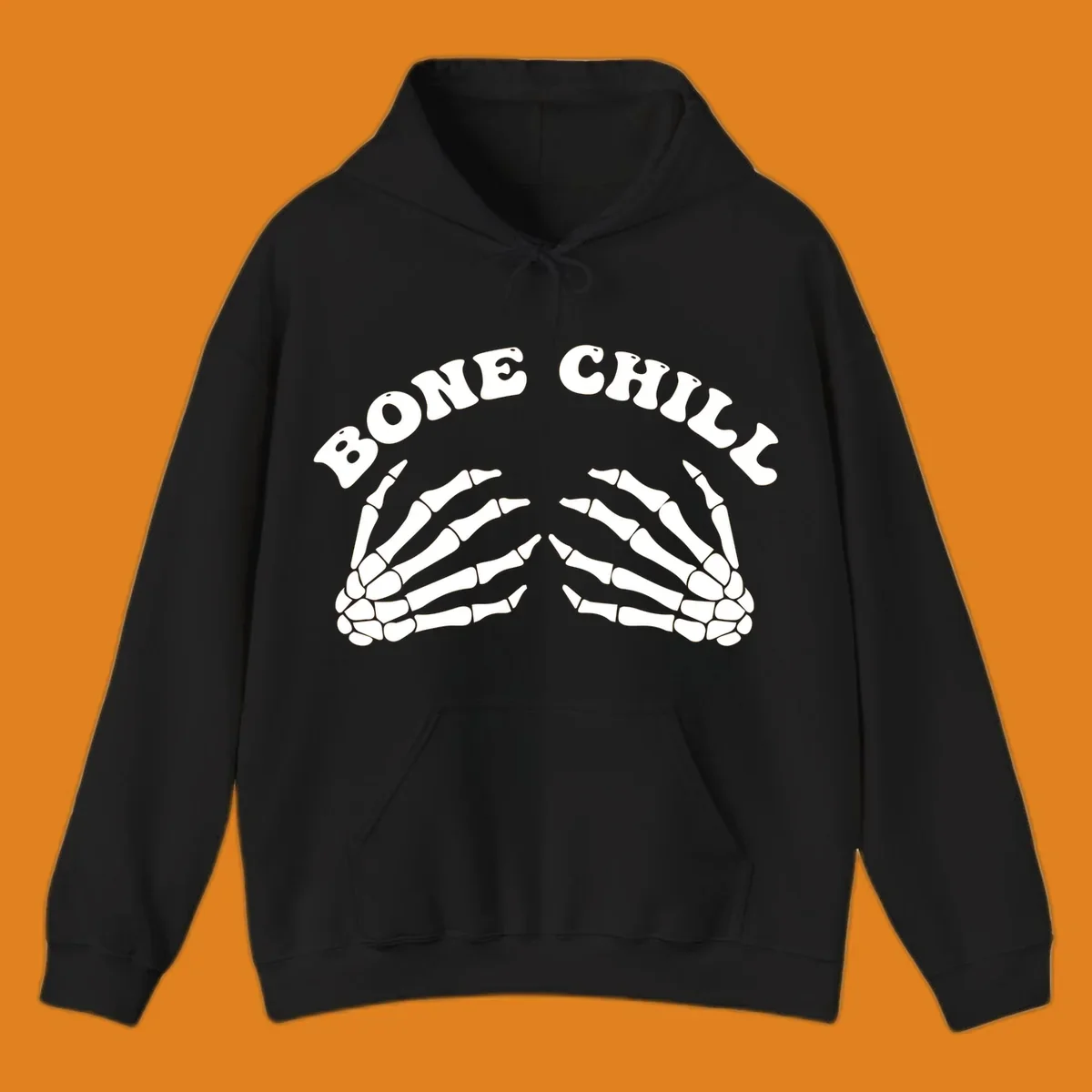 A 'Bone Chill' graphic featuring the phrase in an arched font above two pairs of stylized skeleton hands.