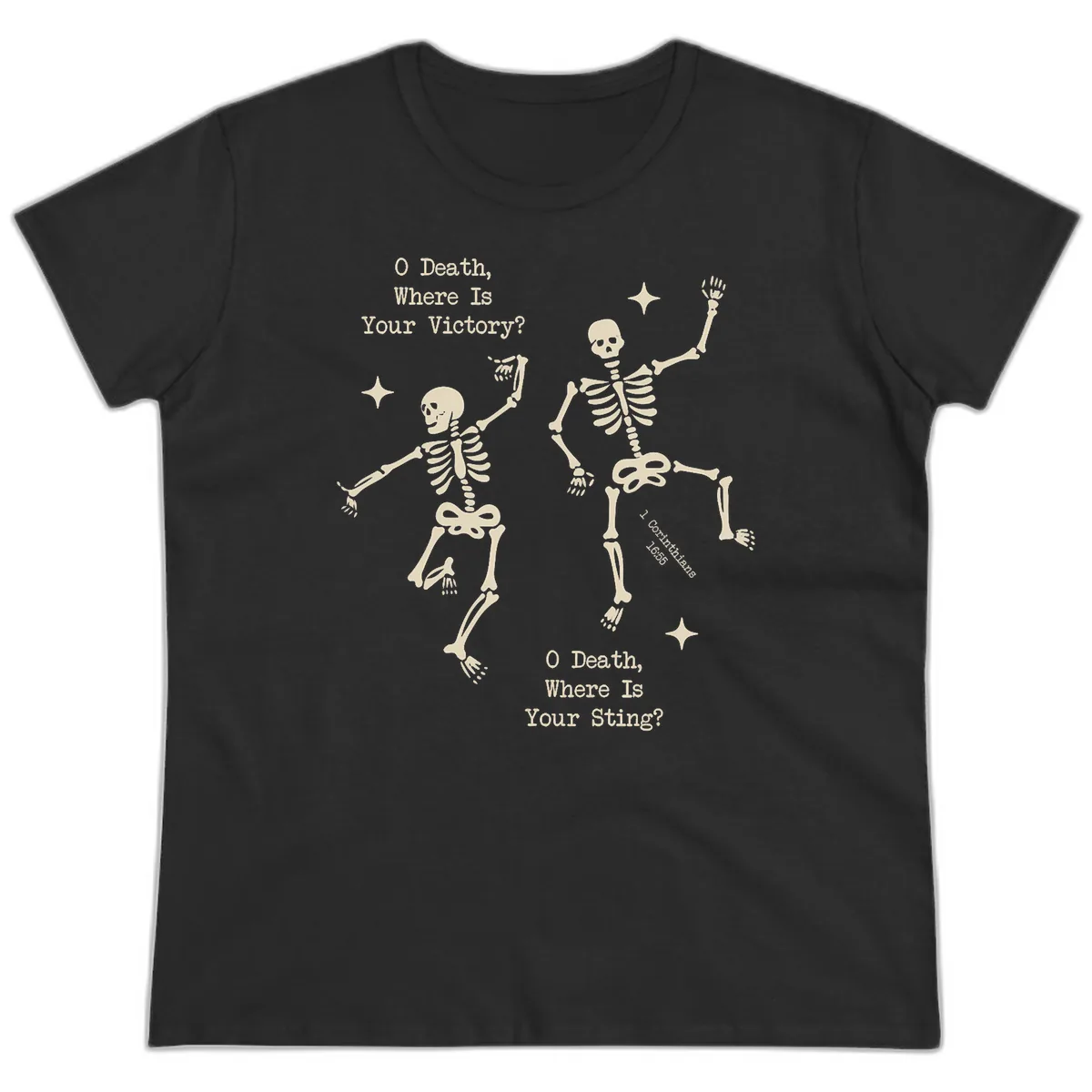 O Death Where Is Your Victory And Sting Ladies Tee in Black