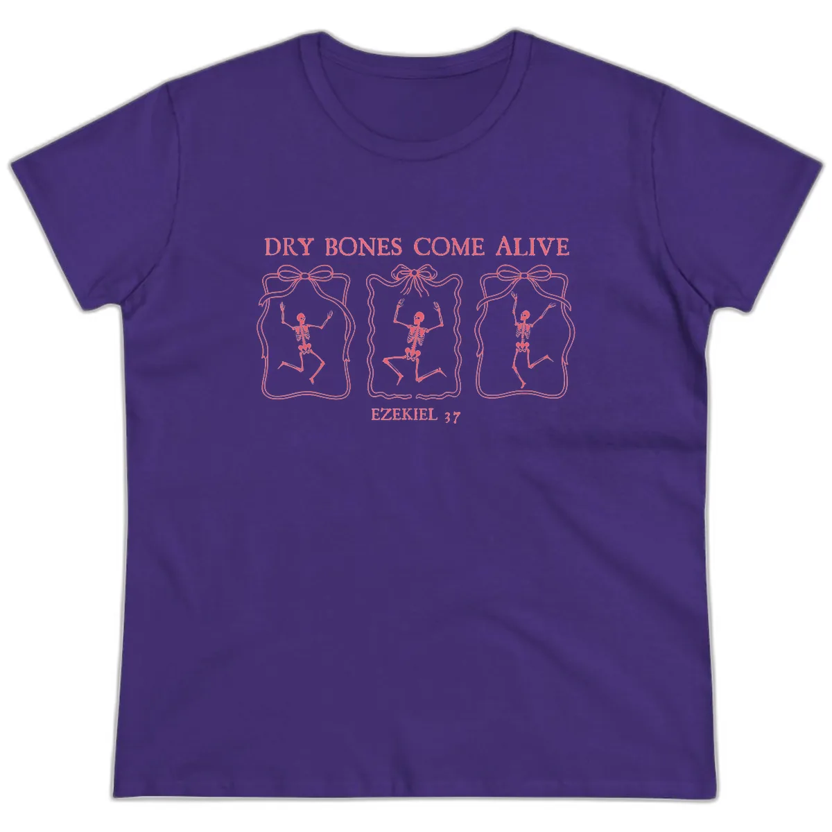 Dry Bones Come Alive Biblical Art Ladies Tee in Purple