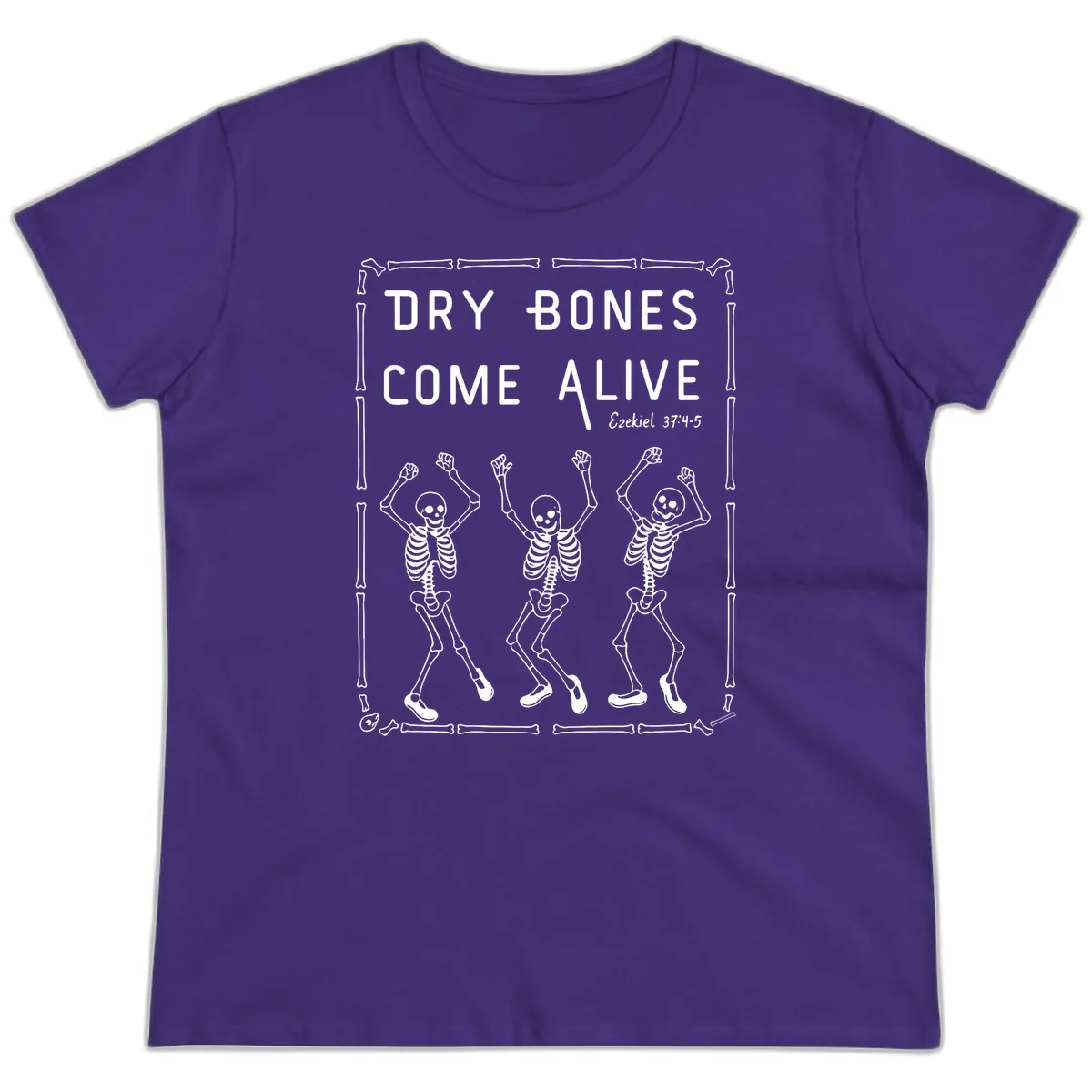 Dry Bones Come Alive Typography Ladies Tee in Purple