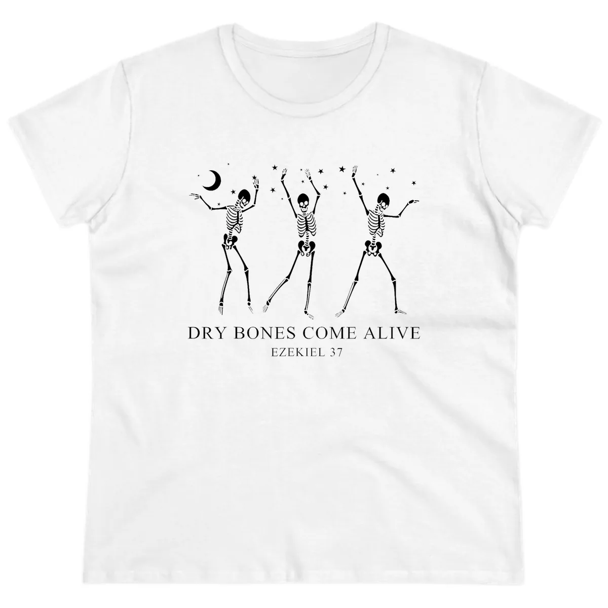 Dancing Skeletons Under Moonlight Ladies Tee in White