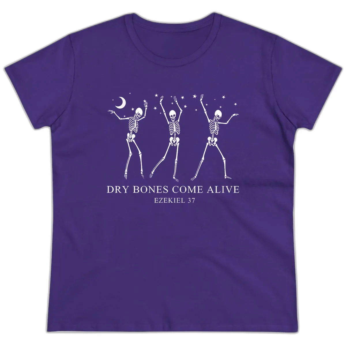 Dancing Skeletons Under Moonlight Ladies Tee in Purple