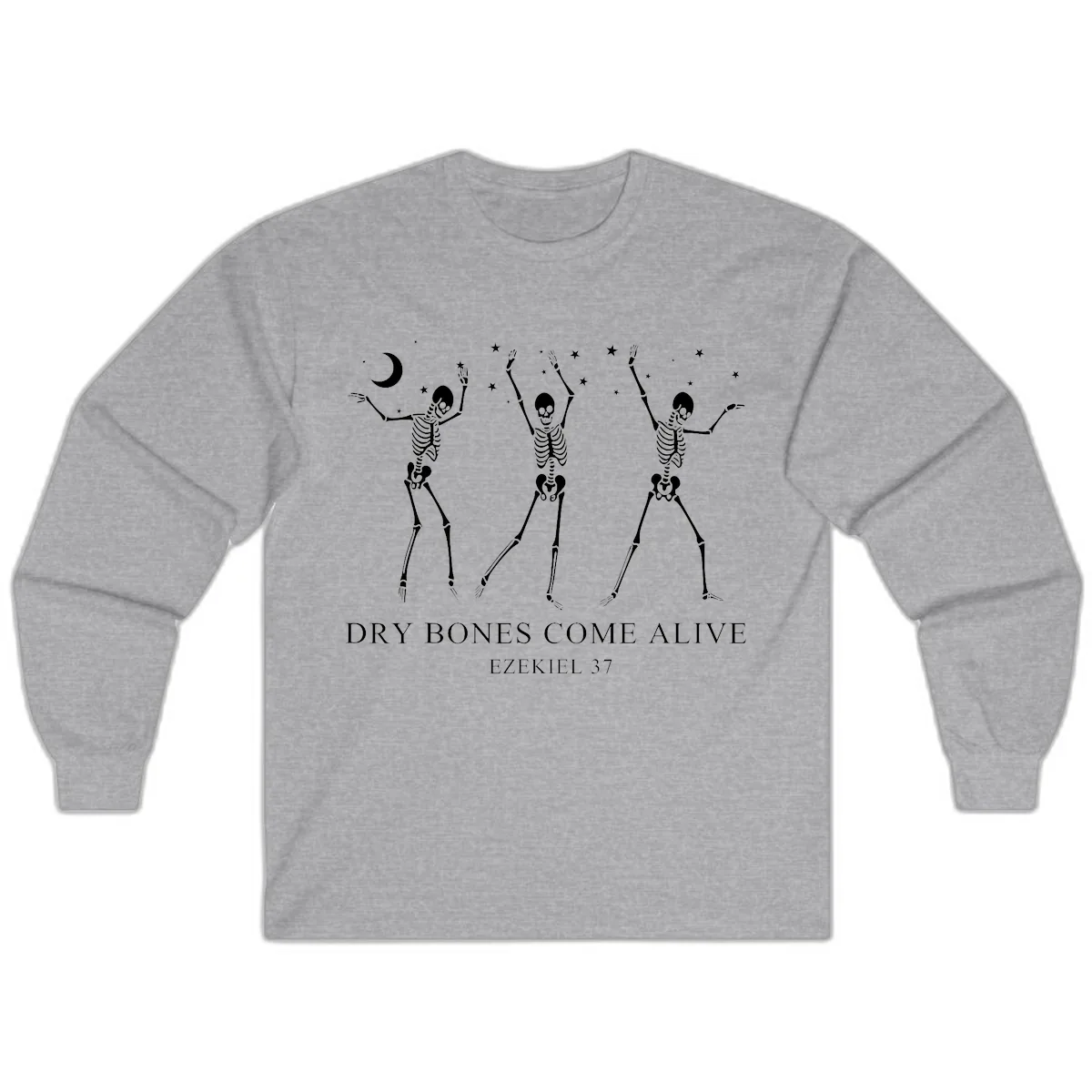 Dancing Skeletons Under Moonlight Long Sleeve in Sport Grey