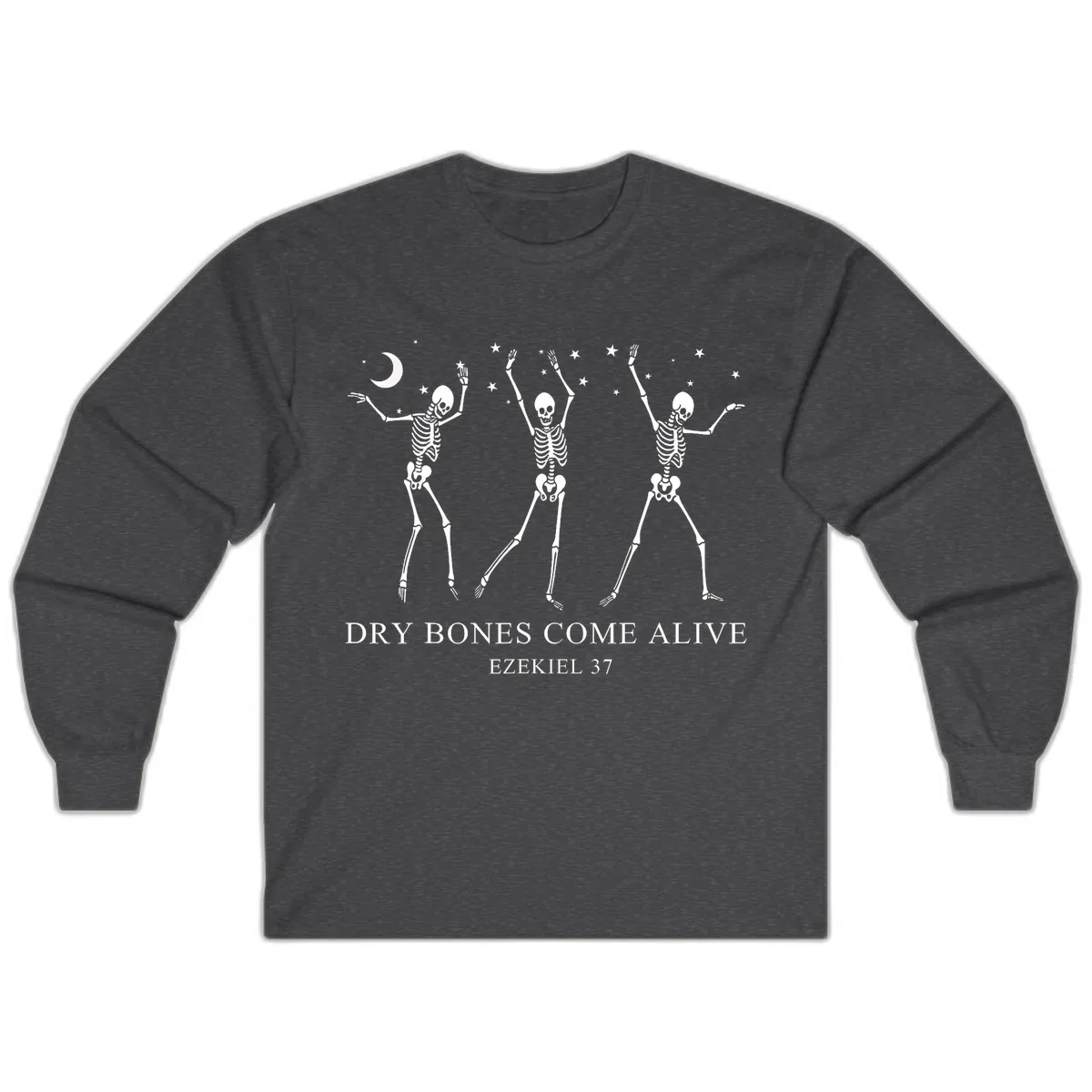 Dancing Skeletons Under Moonlight Long Sleeve in Dark Heather