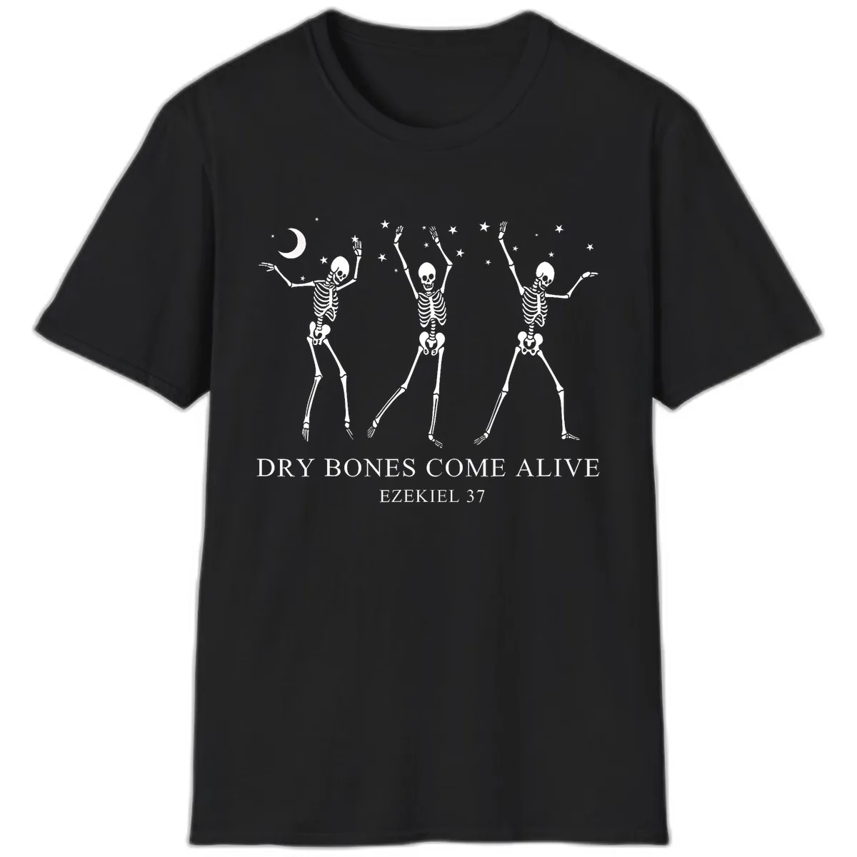Dancing Skeletons Under Moonlight T-Shirt in Black