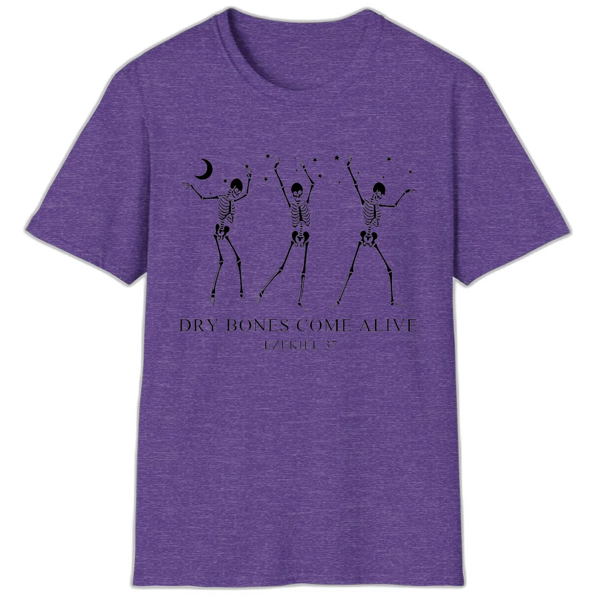 Dancing Skeletons Under Moonlight T-Shirt in Heather Purple