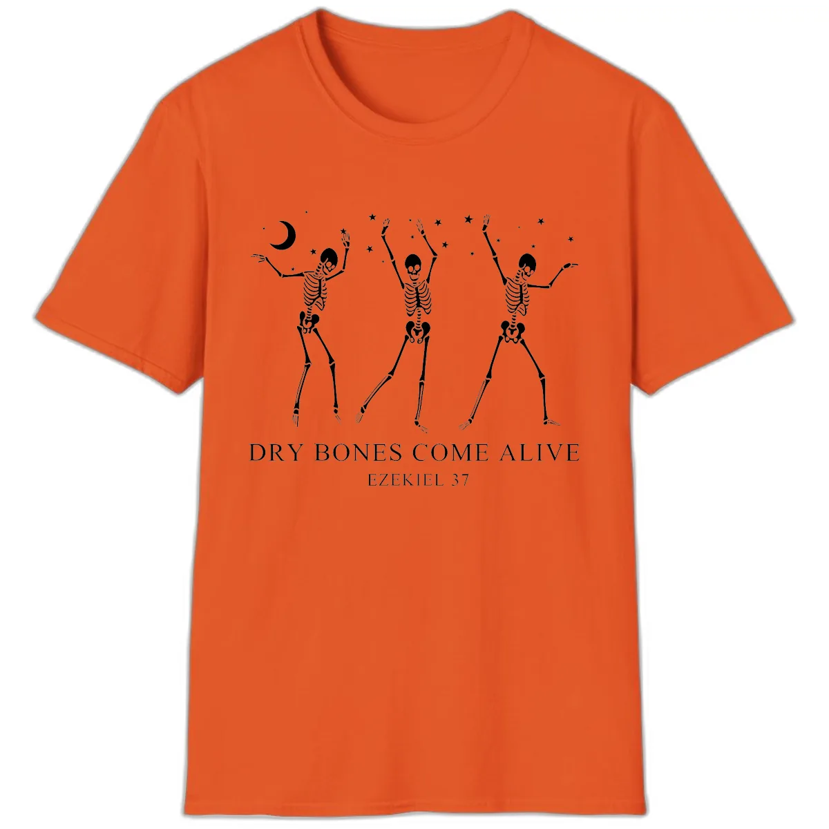 Dancing Skeletons Under Moonlight T-Shirt in Orange