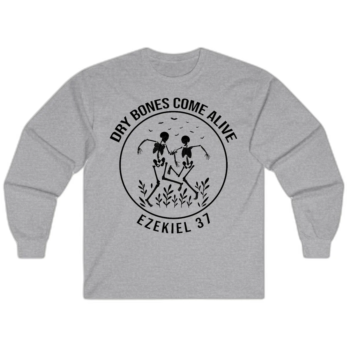 Dry Bones Come Alive Dancing Skeletons Long Sleeve in Sport Grey