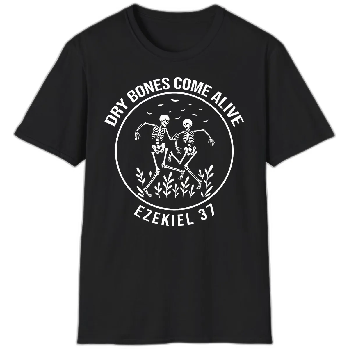 Dry Bones Come Alive Dancing Skeletons T-Shirt in Black