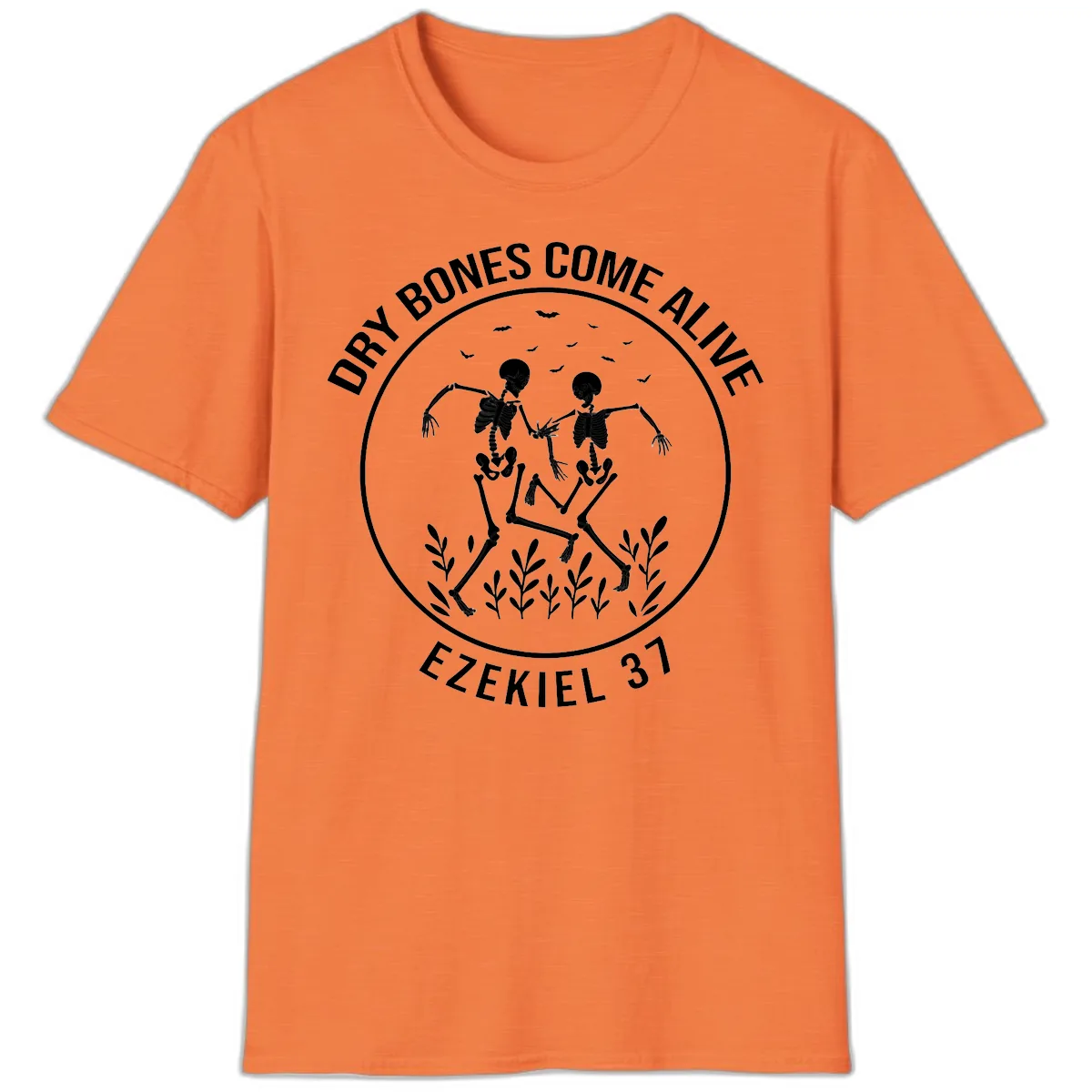Dry Bones Come Alive Dancing Skeletons T-Shirt in Heather Orange