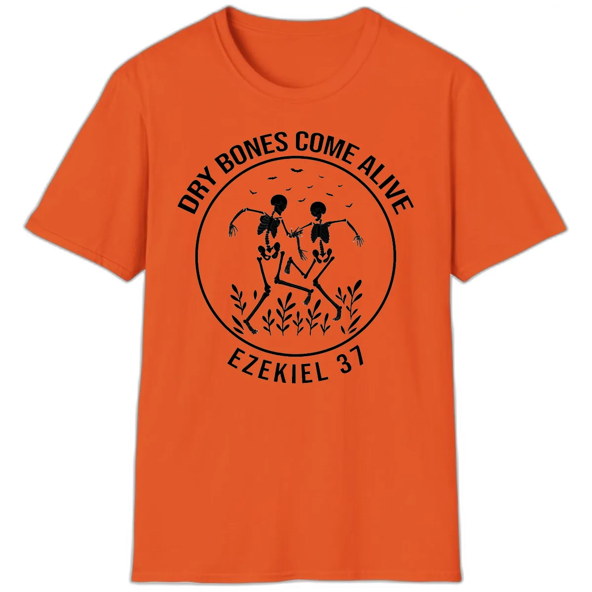 Dry Bones Come Alive Dancing Skeletons T-Shirt in Orange