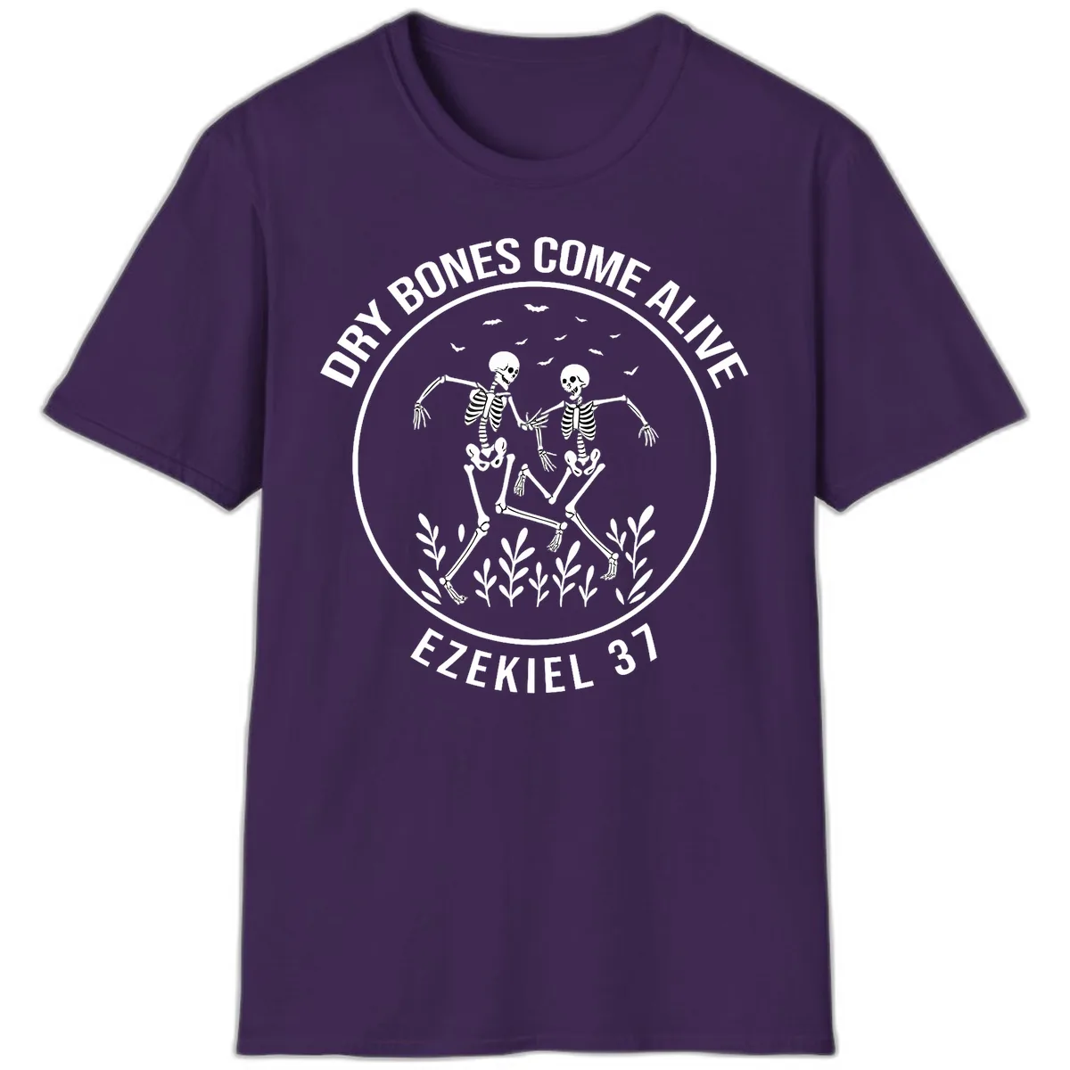 Dry Bones Come Alive Dancing Skeletons T-Shirt in Purple