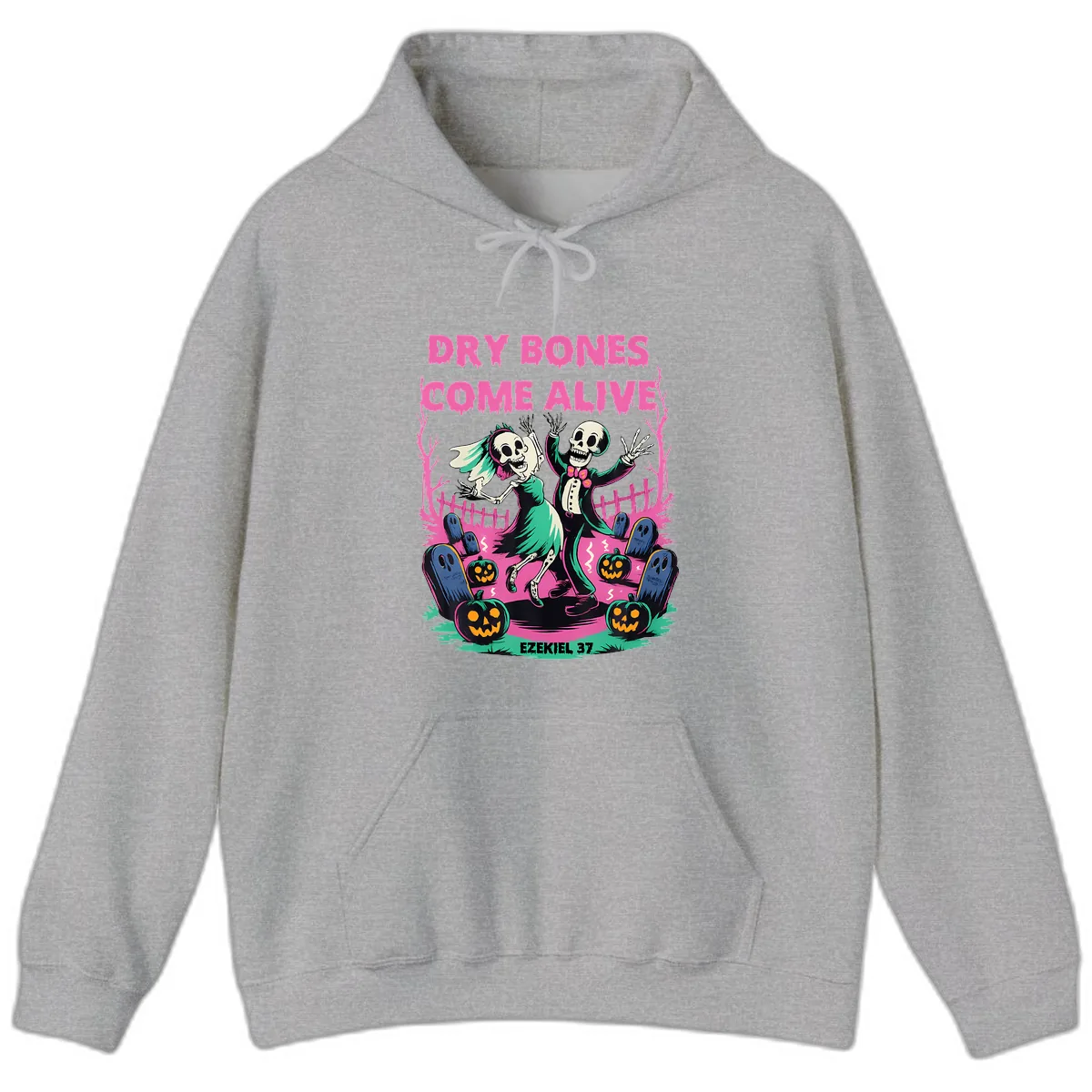 Dry Bones Come Alive Halloween Design Hoodie in Sport Grey