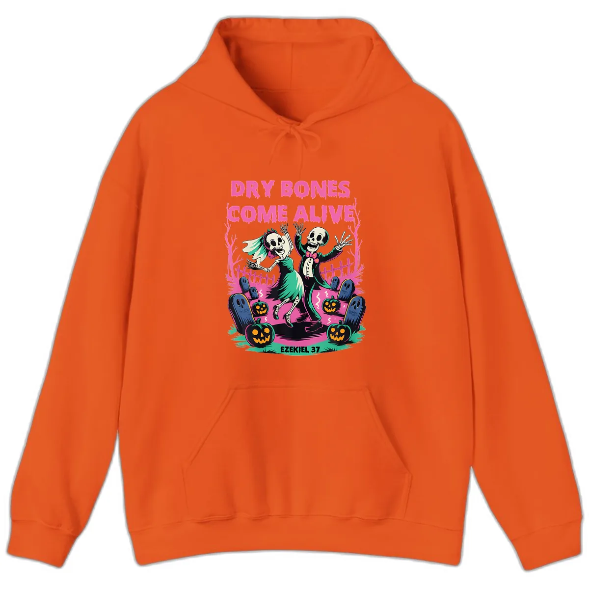 Dry Bones Come Alive Halloween Design Hoodie in Orange