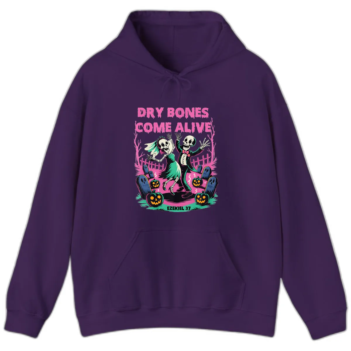 Dry Bones Come Alive Halloween Design Hoodie in Purple