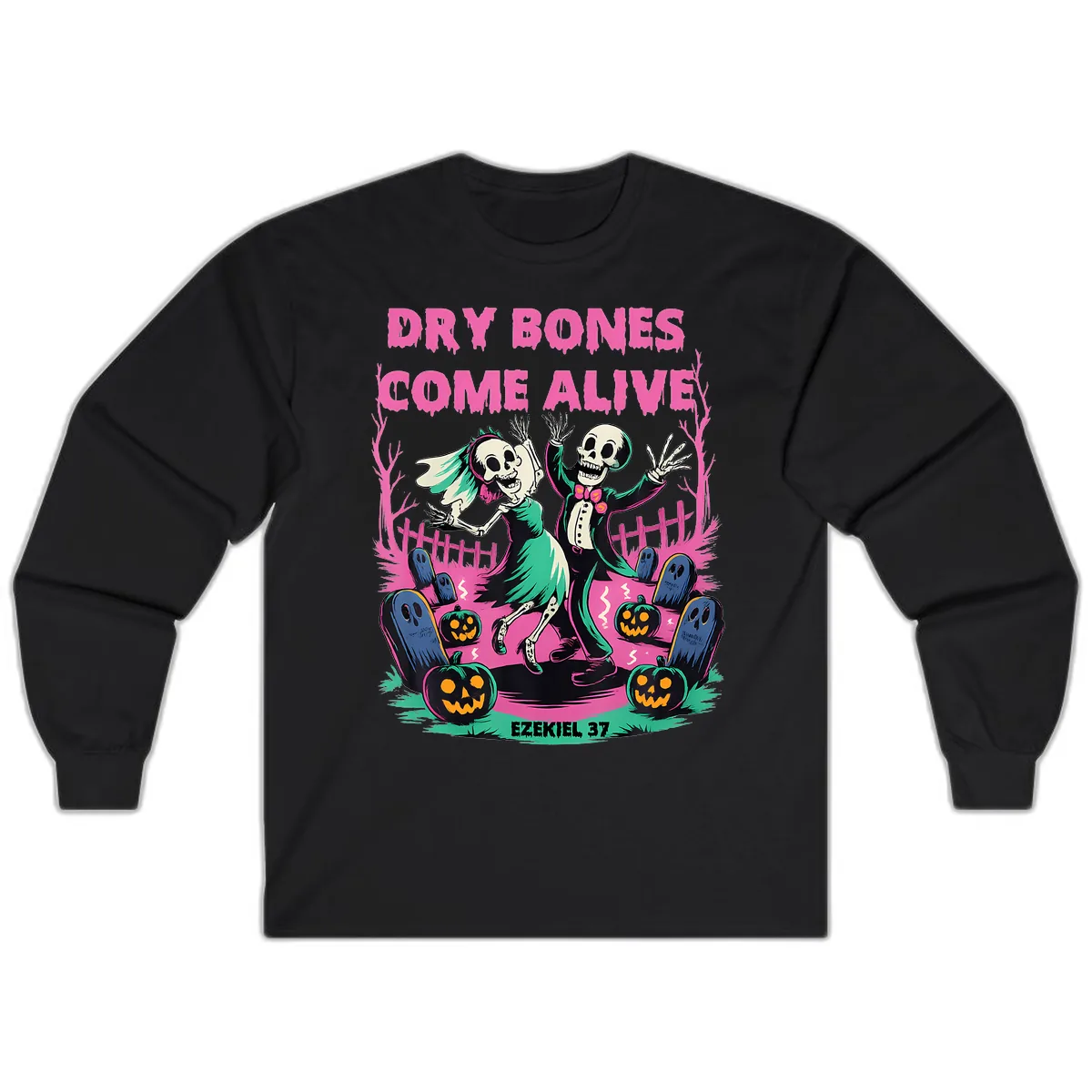 Dry Bones Come Alive Halloween Design Long Sleeve in Black