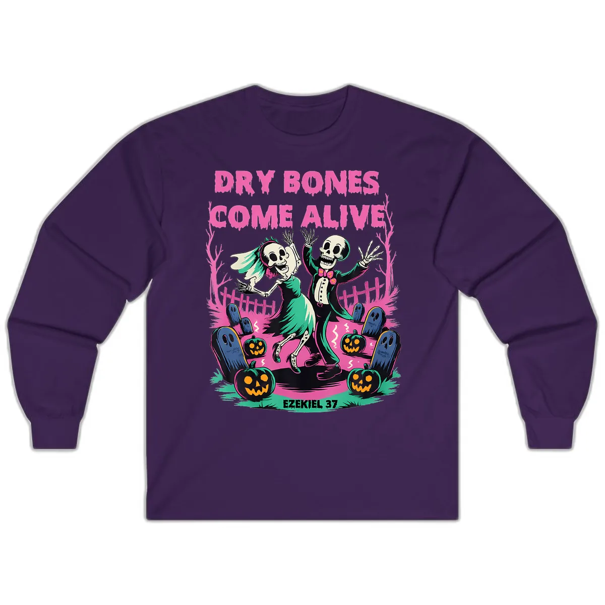 Dry Bones Come Alive Halloween Design Long Sleeve in Purple