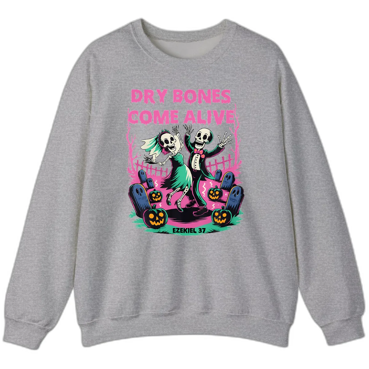 Dry Bones Come Alive Halloween Design Sweatshirt in Sport Grey