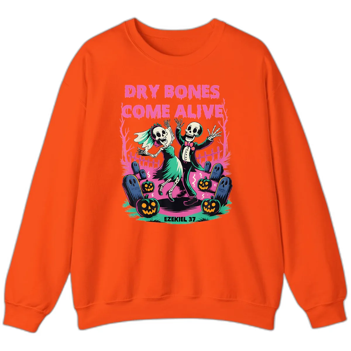 Dry Bones Come Alive Halloween Design Sweatshirt in Orange