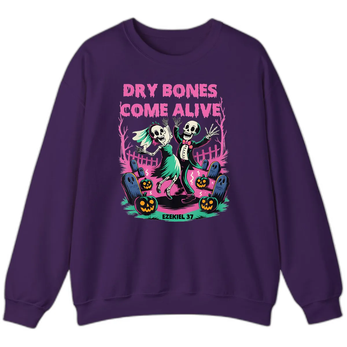 Dry Bones Come Alive Halloween Design Sweatshirt in Purple