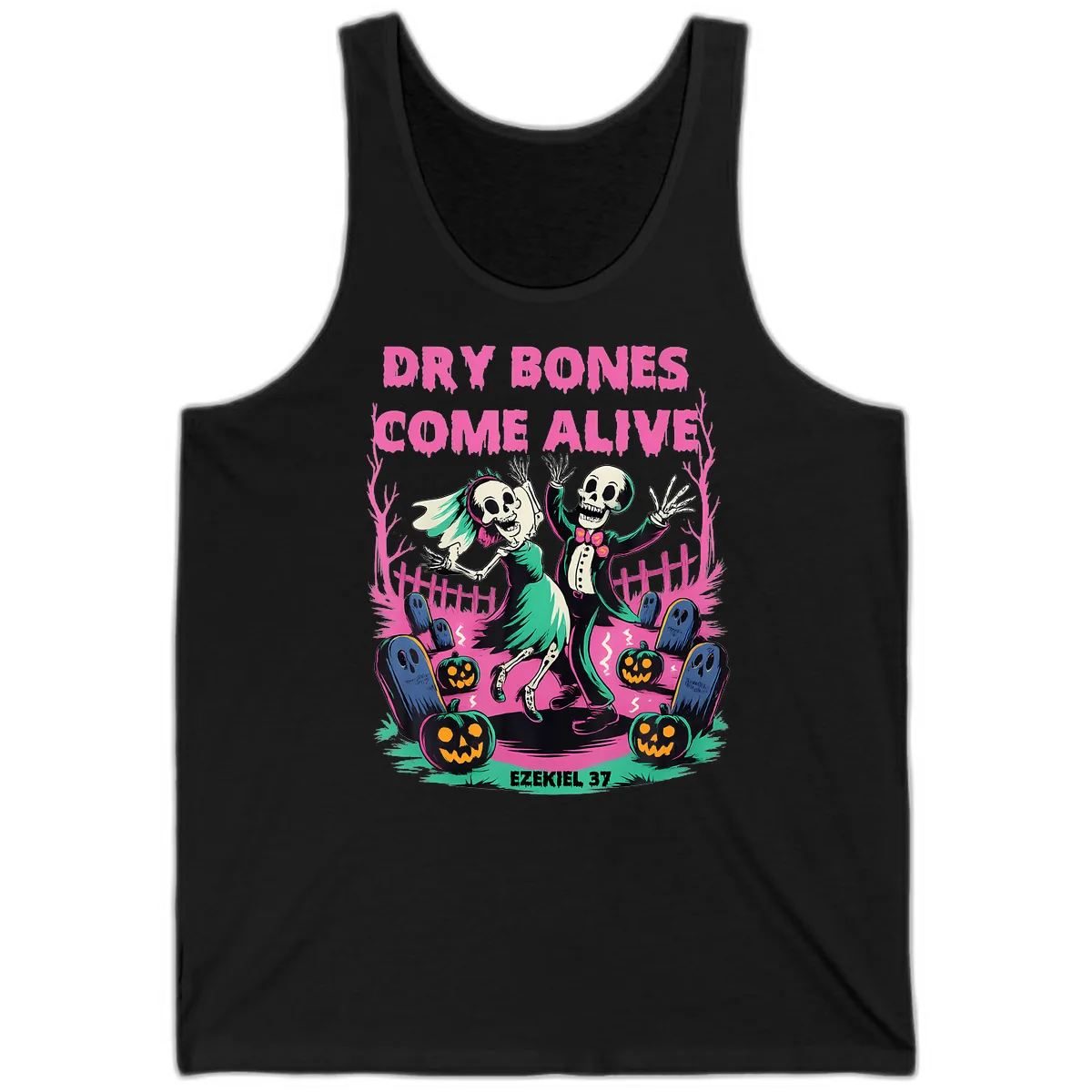 Dry Bones Come Alive Halloween Design Tank in Black
