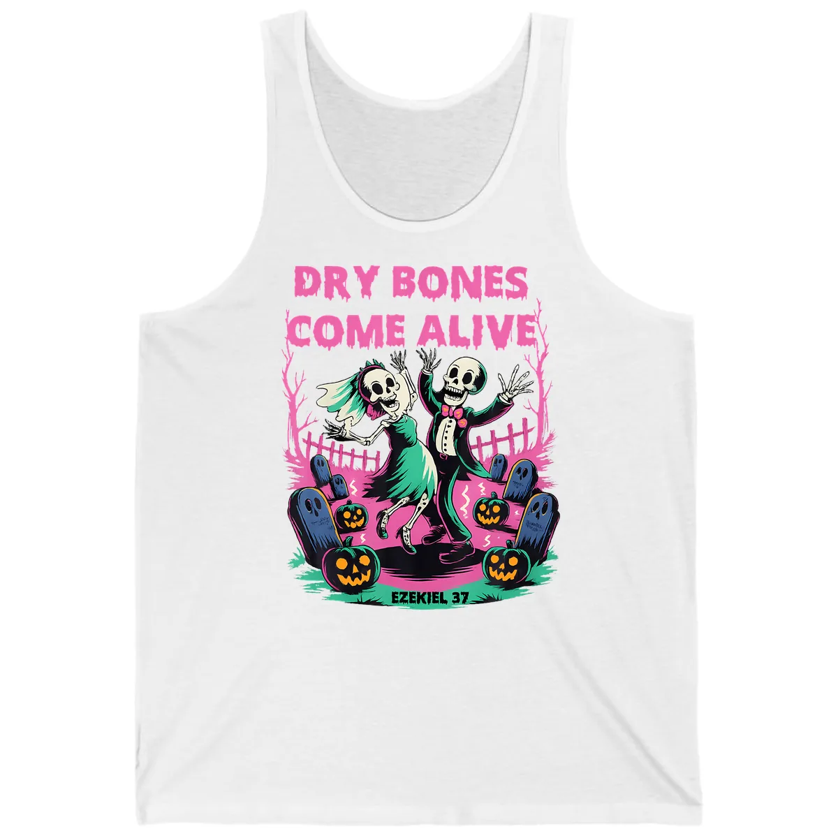 Dry Bones Come Alive Halloween Design Tank in White