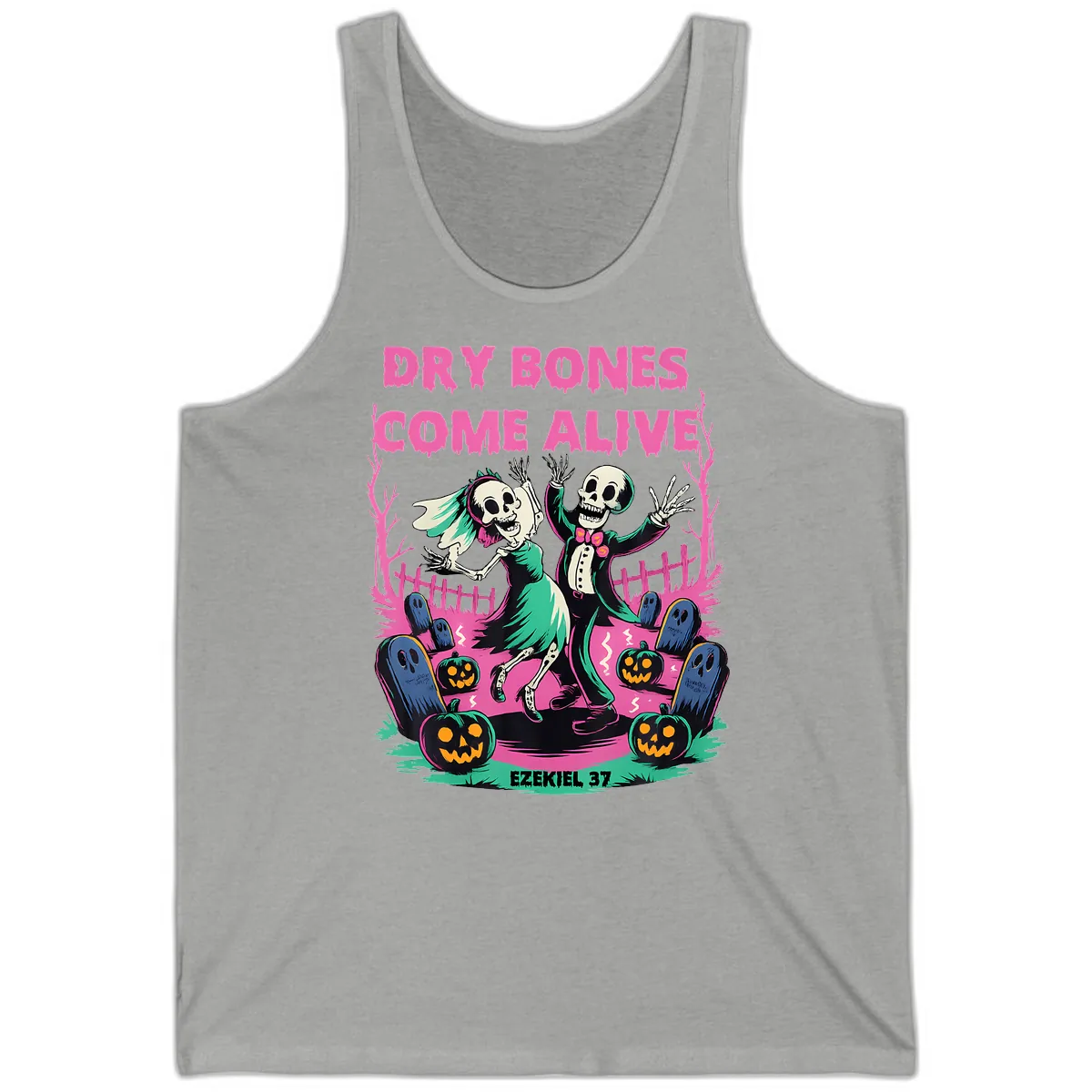 Dry Bones Come Alive Halloween Design Tank in Athletic Heather