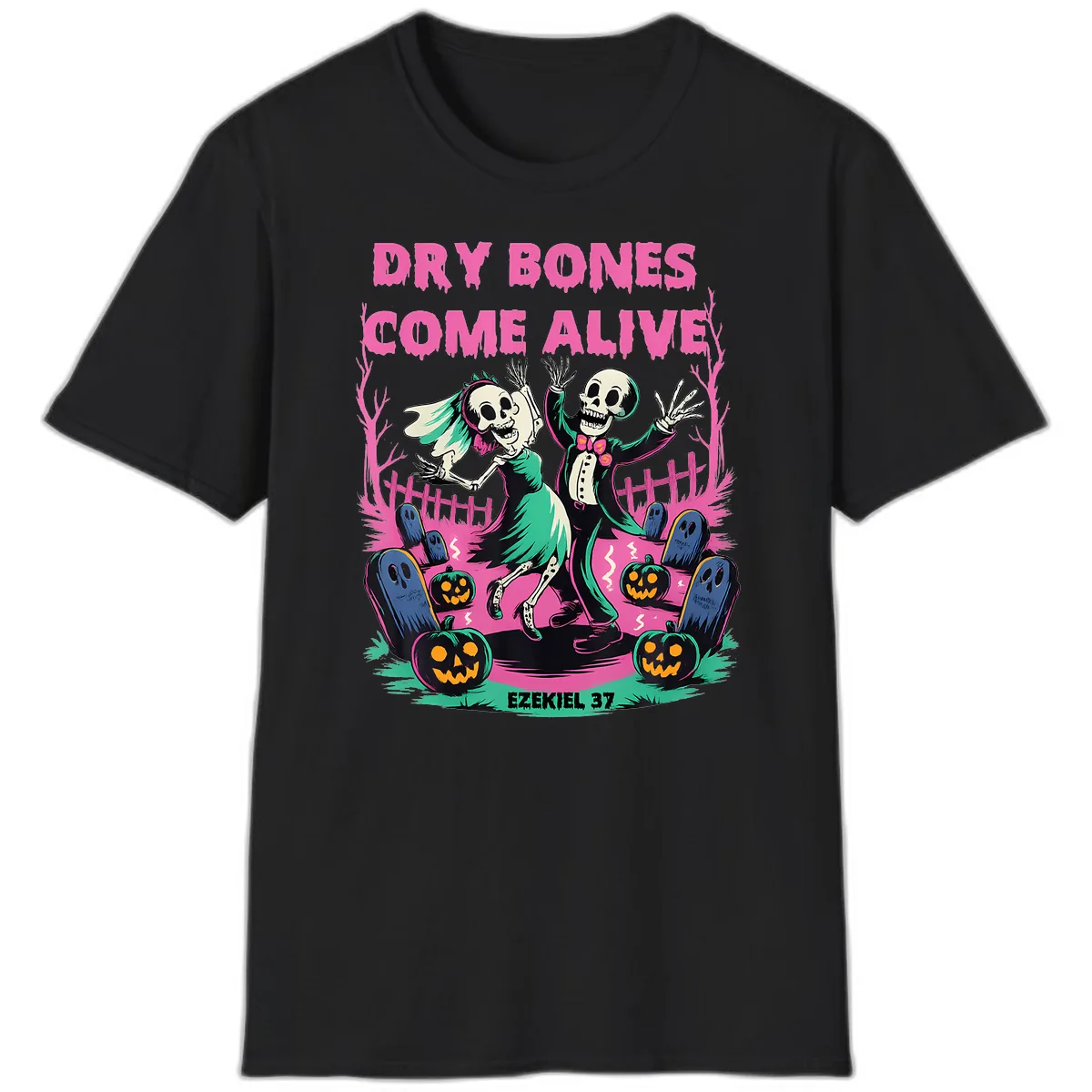 Dry Bones Come Alive Halloween Design T-Shirt in Black