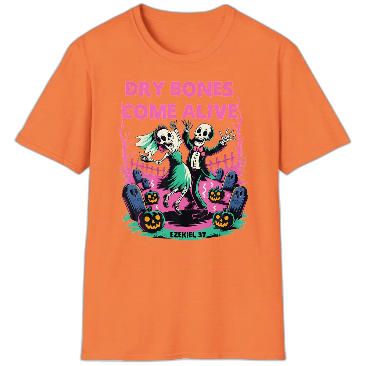 Dry Bones Come Alive Halloween Design T-Shirt in Heather Orange