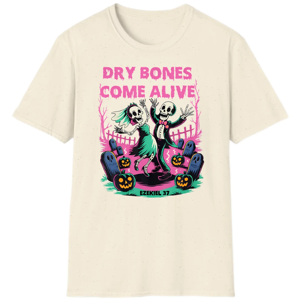 Dry Bones Come Alive Halloween Design T-Shirt in Natural