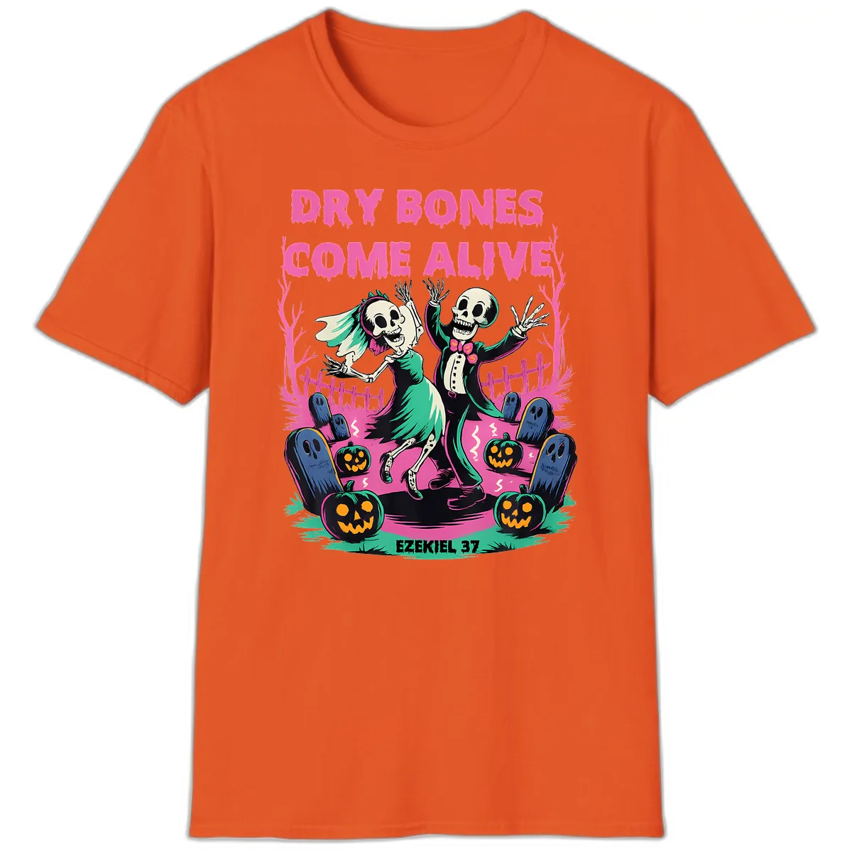 Dry Bones Come Alive Halloween Design T-Shirt in Orange
