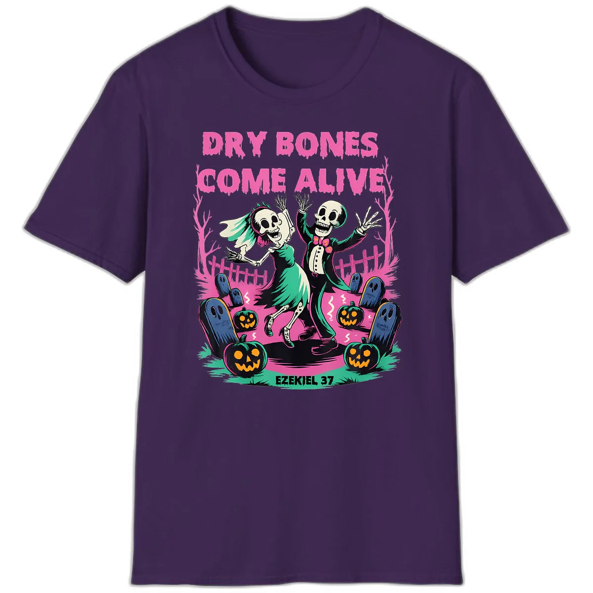 Dry Bones Come Alive Halloween Design T-Shirt in Purple