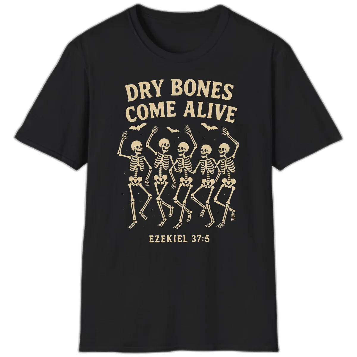 Dry Bones Come Alive Dancing Skeletons T-Shirt in Black