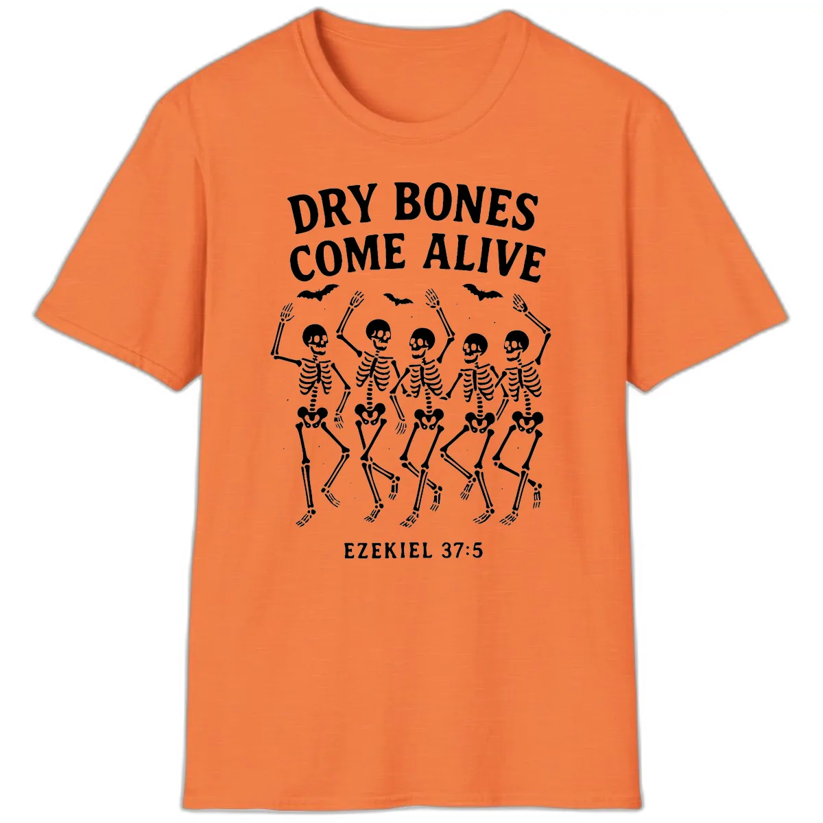 Dry Bones Come Alive Dancing Skeletons T-Shirt in Heather Orange