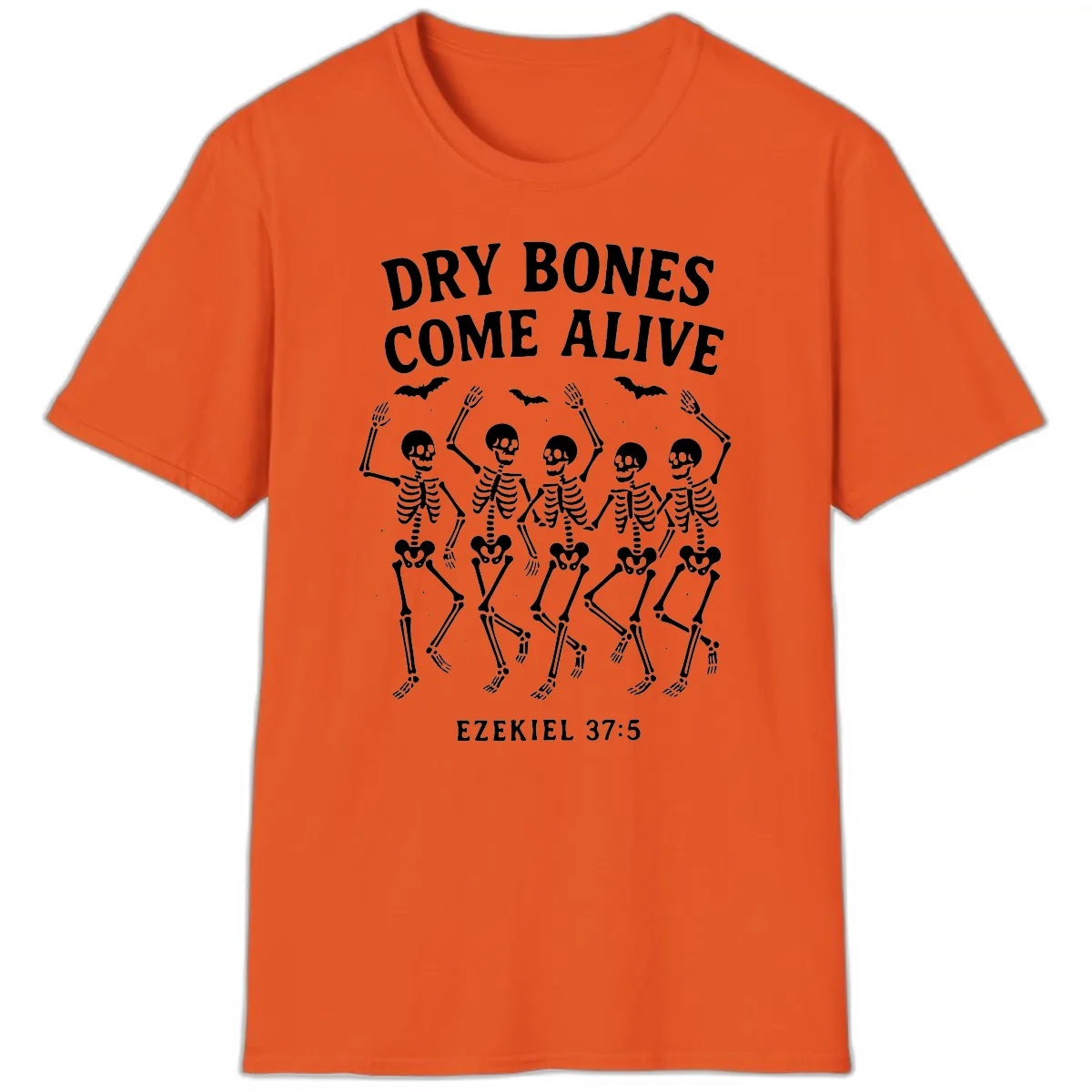 Dry Bones Come Alive Dancing Skeletons T-Shirt in Orange