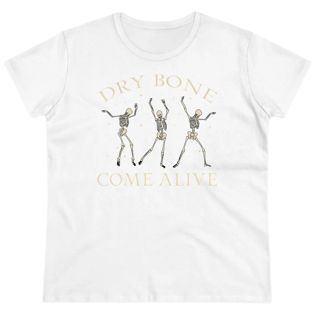 Dry Bone Come Alive Skeletons Dancing Ladies Tee in White