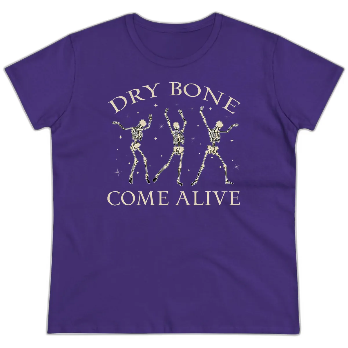 Dry Bone Come Alive Skeletons Dancing Ladies Tee in Purple