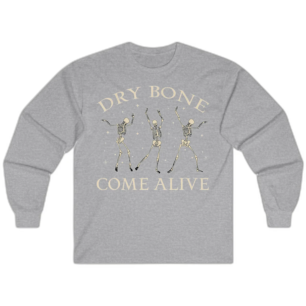 Dry Bone Come Alive Skeletons Dancing Long Sleeve in Sport Grey