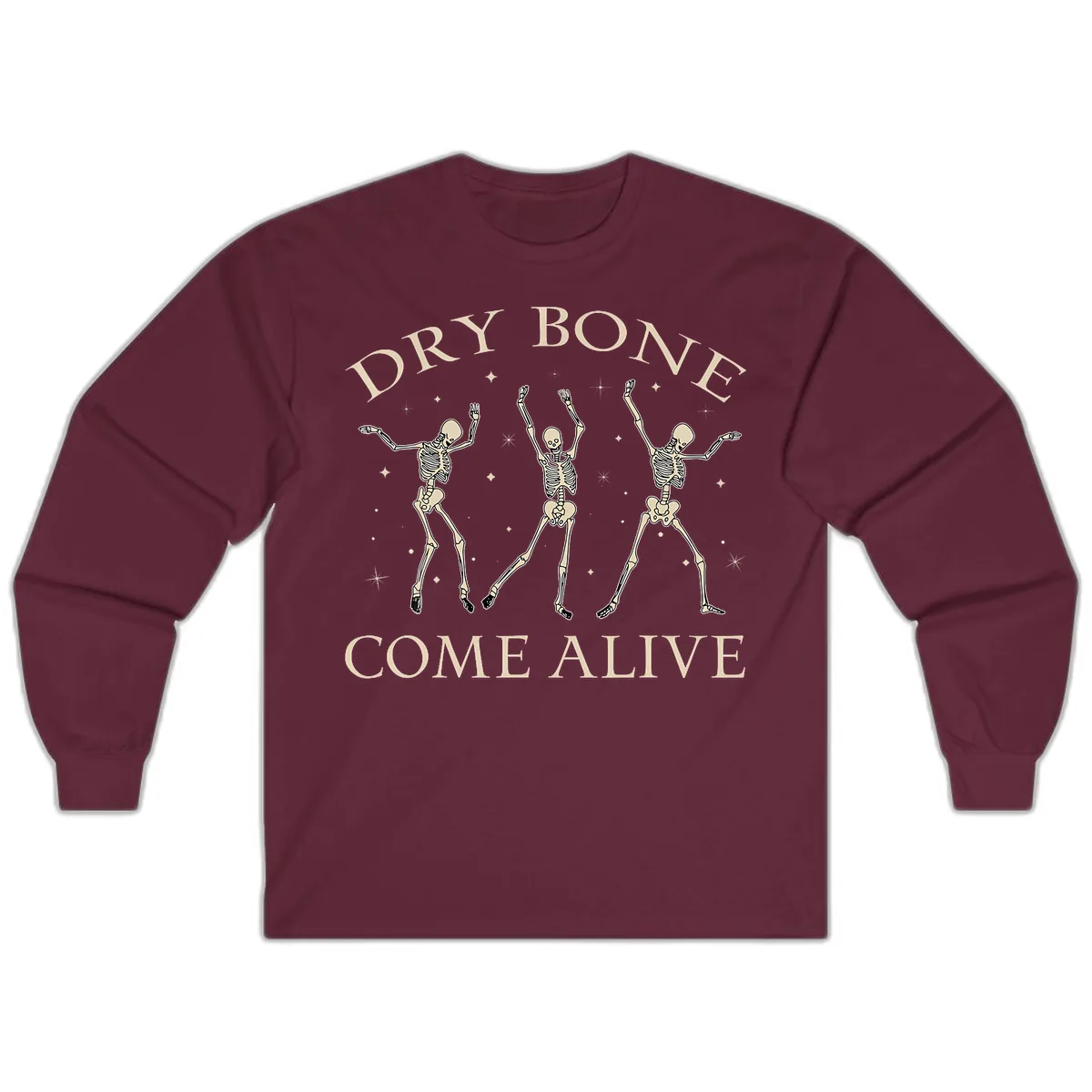 Dry Bone Come Alive Skeletons Dancing Long Sleeve in Maroon