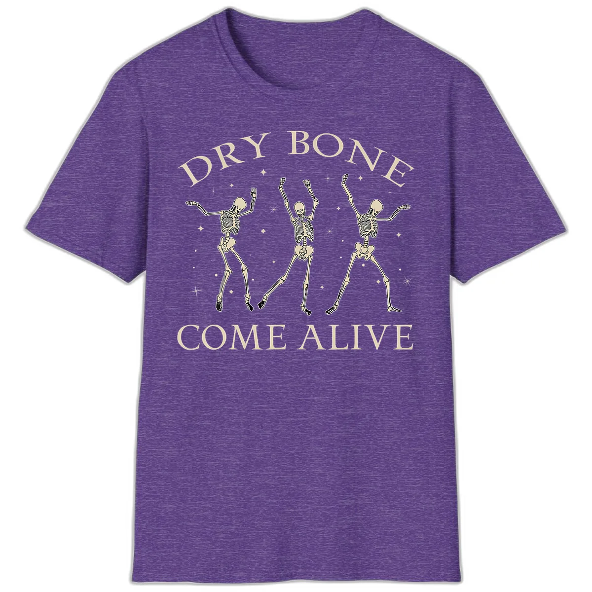 Dry Bone Come Alive Skeletons Dancing T-Shirt in Heather Purple