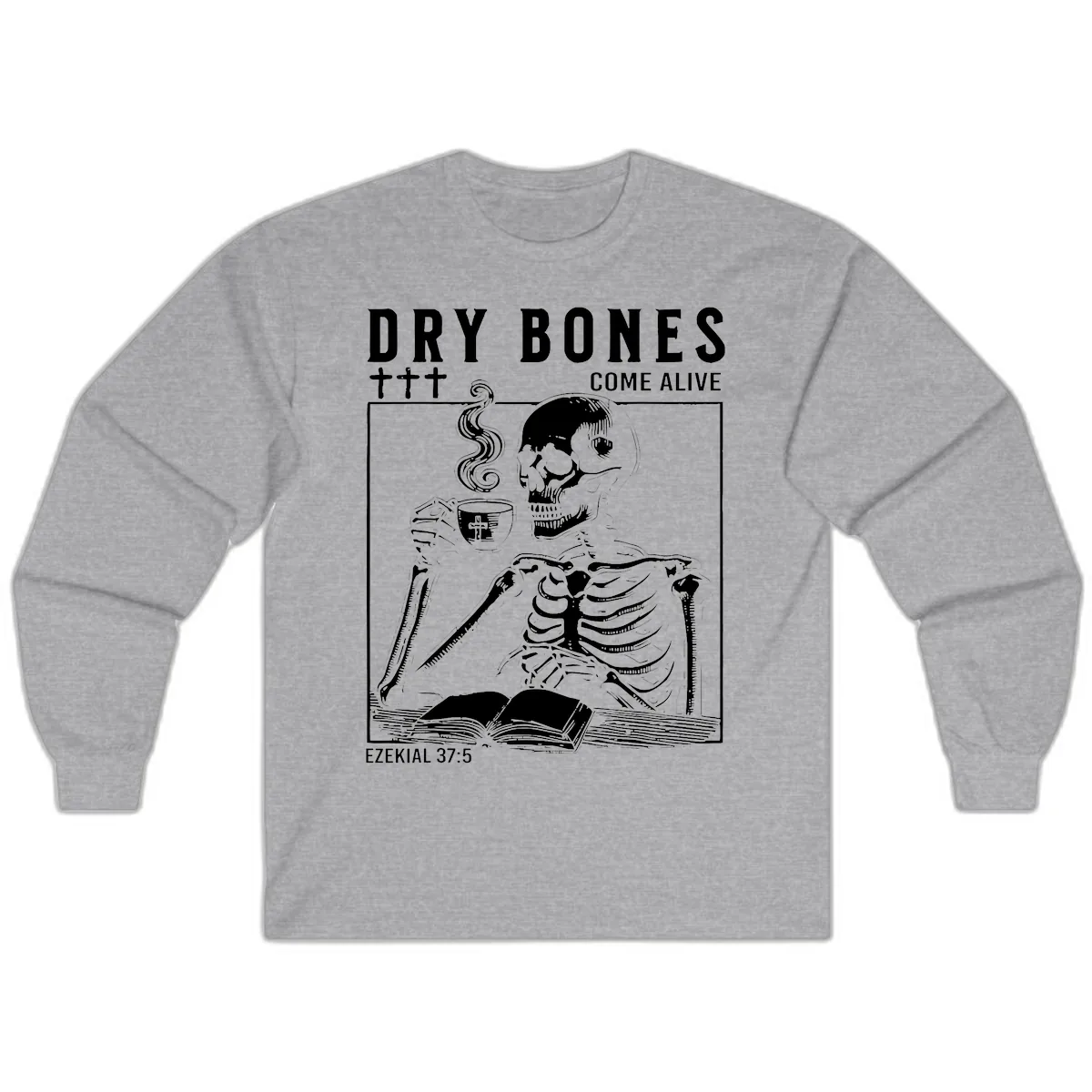 Dry Bones Come Alive Skeleton Long Sleeve in Sport Grey