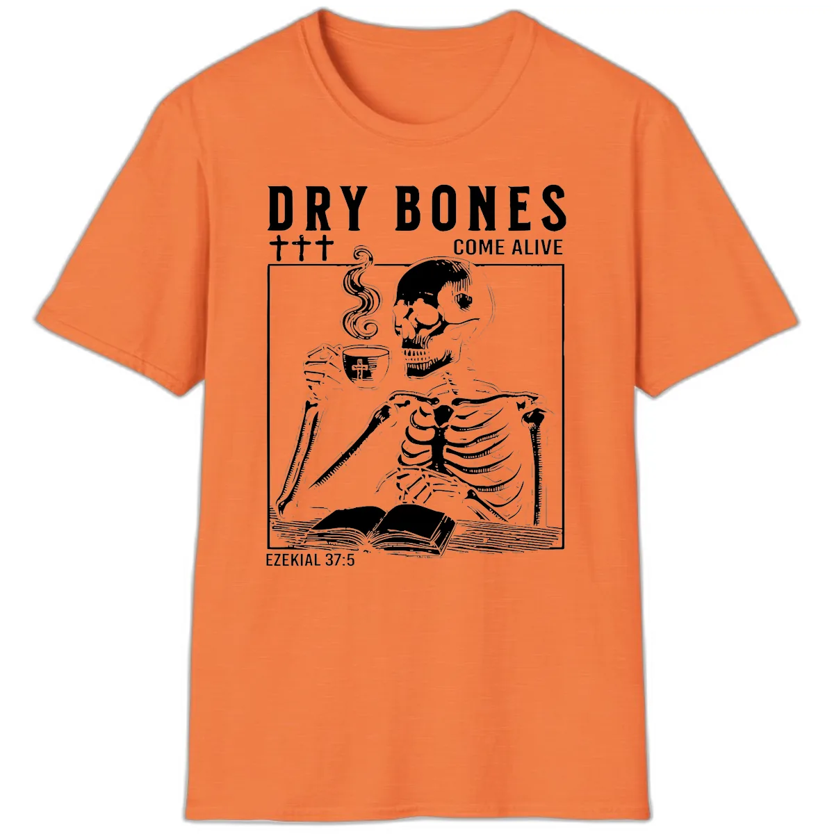 Dry Bones Come Alive Skeleton T-Shirt in Heather Orange