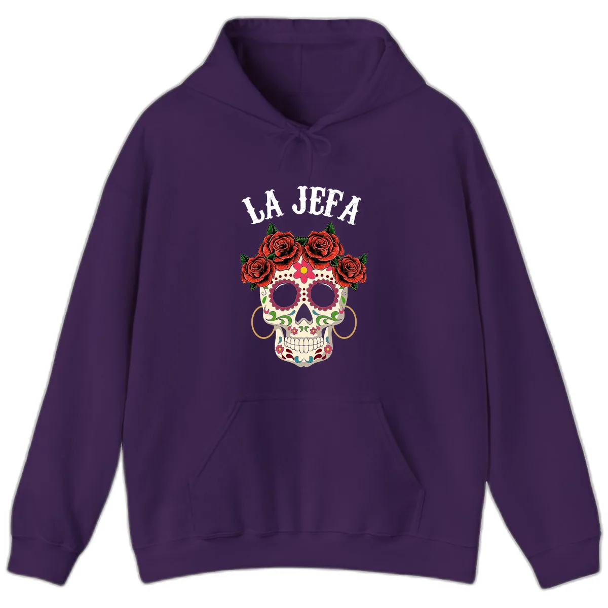 La Jefa Sugar Skull With Rose Crown Hoodie in Purple