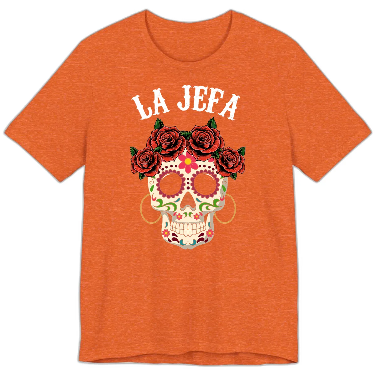 La Jefa Sugar Skull With Rose Crown Premium T-Shirt in Heather Orange