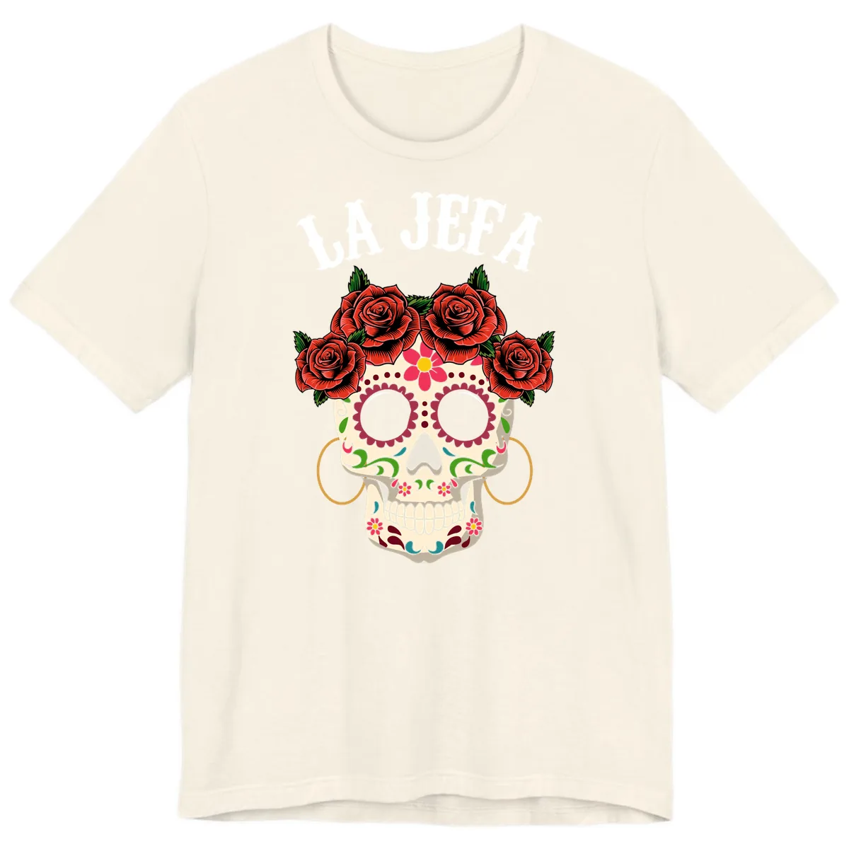La Jefa Sugar Skull With Rose Crown Premium T-Shirt in Natural