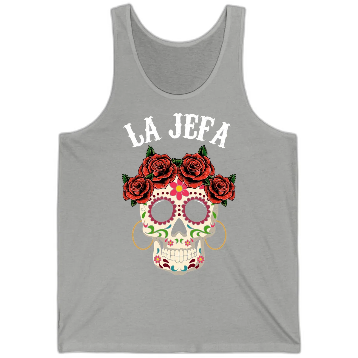 La Jefa Sugar Skull With Rose Crown Tank in Athletic Heather