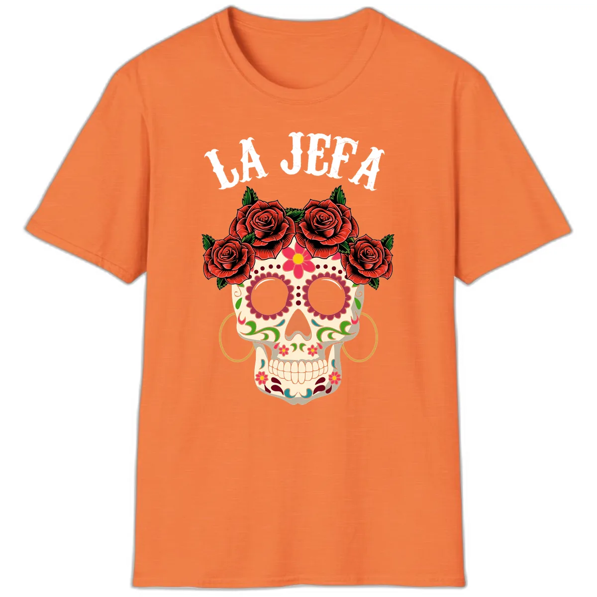 La Jefa Sugar Skull With Rose Crown T-Shirt in Heather Orange