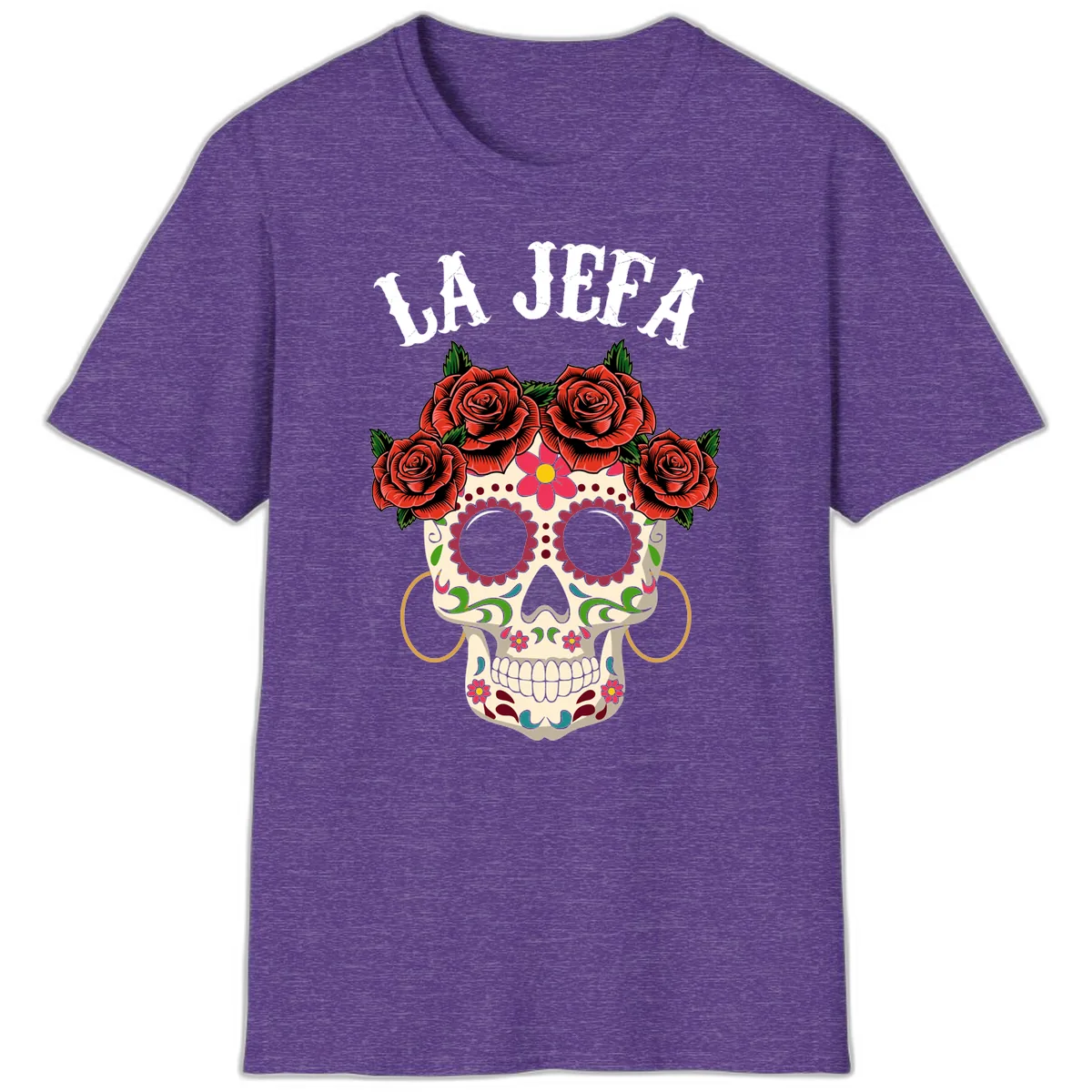 La Jefa Sugar Skull With Rose Crown T-Shirt in Heather Purple